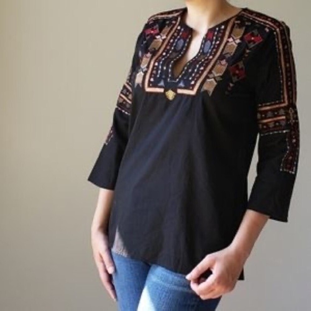 L’AGENCE | Embroidered Tunic 3/4 Sleeve Top XS NWT